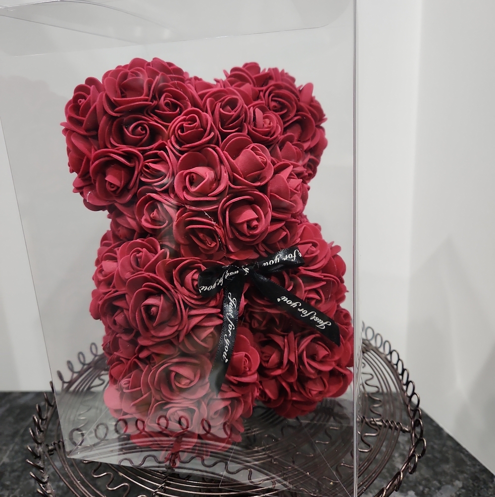 Red Rose Teddy Bear Accent - Decorative Floral Bear